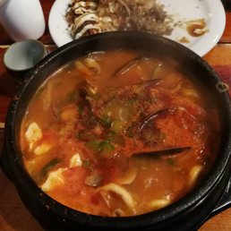 Seafood Sundubu - seafood soup! + a large bowl of veggie bibimbap!