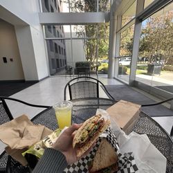 Metro 2890 Cafe - Avocado BLT on toasted ciabatta, spicy dill pickle Miss Vickie's chips, mango lemonade