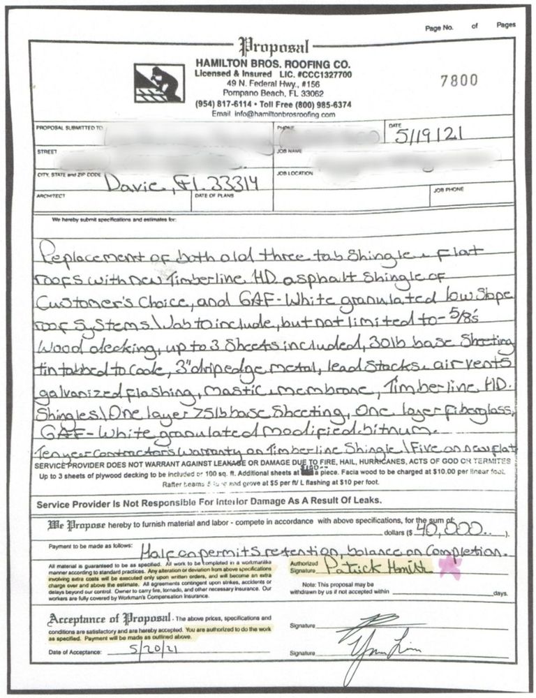 Slide of Hamilton Bros. Roofing