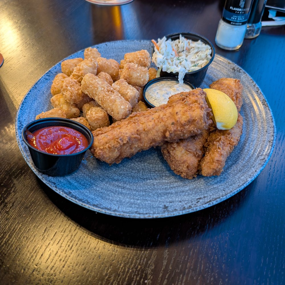 Boulder’s Bar & Grill - Fish and chips, nice size cod filets, tasty remoulade, not basic tartar sauce - Salad Near Me - High Point, North Carolina Boulder’s Bar & Grill - Fish and chips, nice size cod filets, tasty remoulade, not basic tartar sauce - Salad Near Me - High Point, North Carolina
