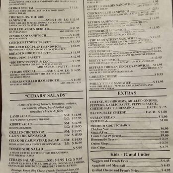 Cedars - Menu - Restaurants Near Me - New Castle, Pennsylvania