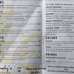 Frenchy’s Tacos & Pasta - April 2020 menu
