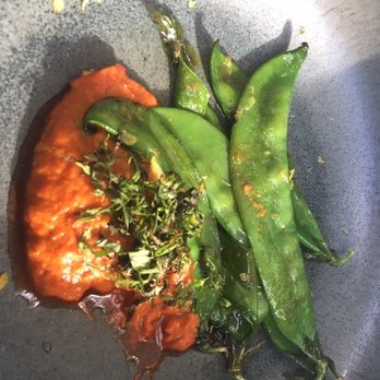 Millwright's - Snow peas with romesco sauce- creative and delicious. - New American Near Me - Simsbury, Connecticut Millwright's - Snow peas with romesco sauce- creative and delicious. - New American Near Me - Simsbury, Connecticut
