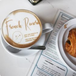 French Riviera Bakery Cafe - Latte and pain au chocolat