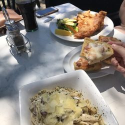 The Craic Irish Pub - I had the Mushroom Carbonara with Chicken, with a side of Garlic Bread (Bacon and Cheese on top). Also pictured is Fresh Catch of the Day.
