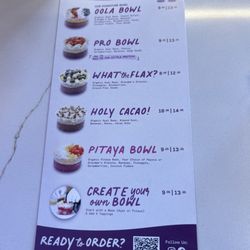 Oola Bowls - Bowl options including create your own