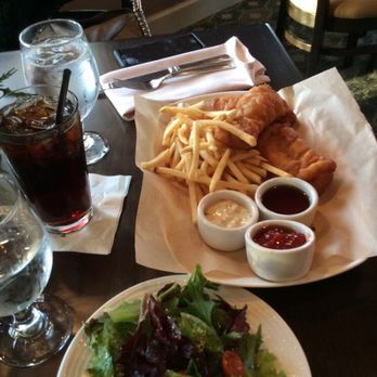 Mullins Steakhouse - Fish and chips with a side salad. - Bars Near Me - Half Moon Bay, California