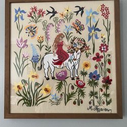 Cretan embroidery with wood frame.