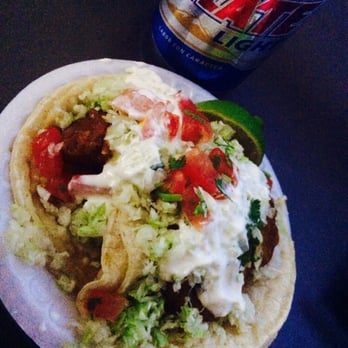 Taco Burger Place - " Fish taco & tecate light " - Seafood Near Me - El Monte, California