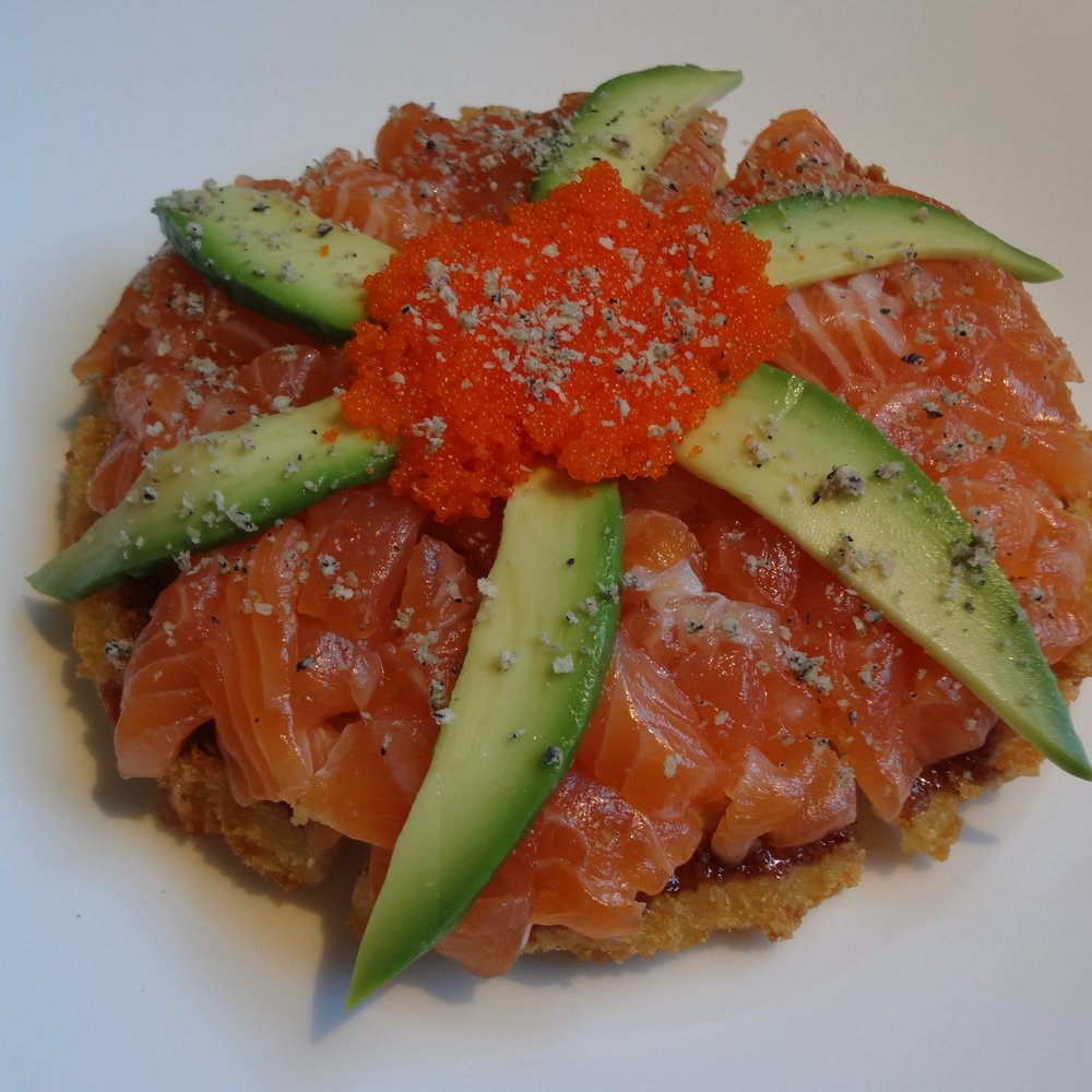 Sushi House - Sushi Pizza with Salmon on top - Japanese Near Me - Brampton, Ontario Sushi House - Sushi Pizza with Salmon on top - Japanese Near Me - Brampton, Ontario