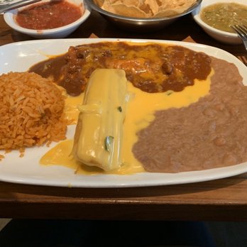 Mena's Tex-Mex Grill - Cheese enchilada and pork tamale. - Tex-Mex Near Me - Flower Mound, Texas