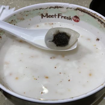 Meet Fresh - Watered down hot almond soup with 2 sesame balls (create your own). This was over $8! - Desserts Near Me - Cupertino, California Meet Fresh - Watered down hot almond soup with 2 sesame balls (create your own). This was over $8! - Desserts Near Me - Cupertino, California