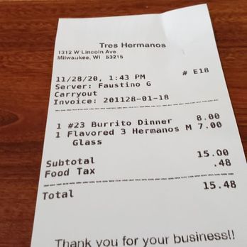 Tres Hermanos Restaurant - That's very reasonable for chips/salsa, dinner plate and a margarita - Mexican Near Me - Milwaukee, Wisconsin Tres Hermanos Restaurant - That's very reasonable for chips/salsa, dinner plate and a margarita - Mexican Near Me - Milwaukee, Wisconsin