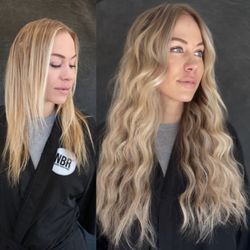 Rose Golde Beauty - NBR Extensions. Beachwave Hair Extensions. Natural Extensions. Lived in Color. 2 Rows of Hand Tied Hair Extensions