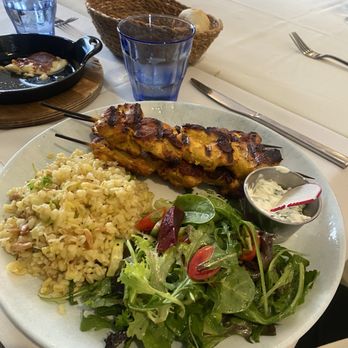 Elia - Chicken kabob with risotto and - Greek Near Me - Pleasanton, California Elia - Chicken kabob with risotto and - Greek Near Me - Pleasanton, California