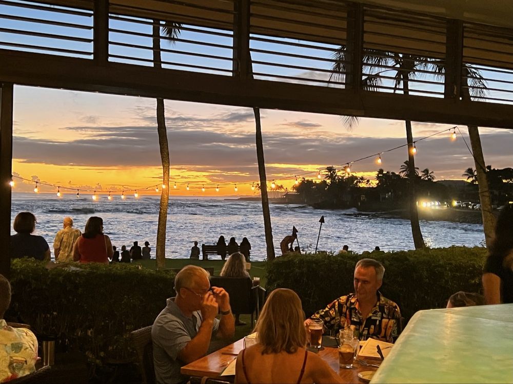 The sunset view from The Beach House's dining room