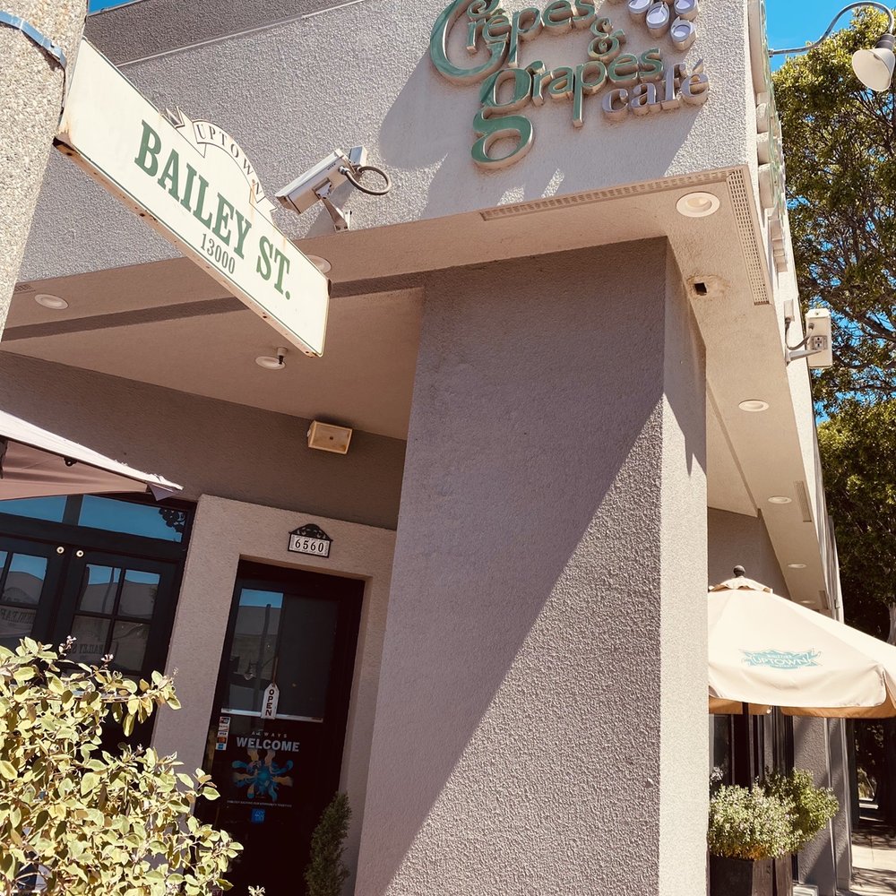 Crêpes & Grapes Café - Outside of the restaurant on a beautiful Southern California Day - Creperies Near Me - Whittier, California