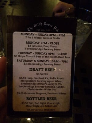 Menu photo 7 The Irish Rover Pub Denver, CO