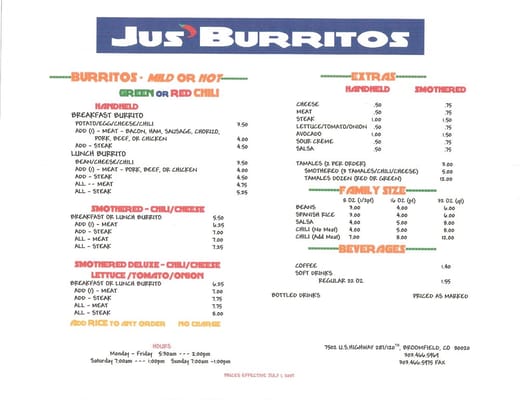 Menu photo 6 Jus' Burritos Broomfield, CO