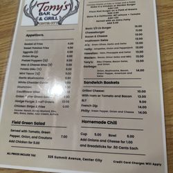 Tony's Bar and Grill - Menu