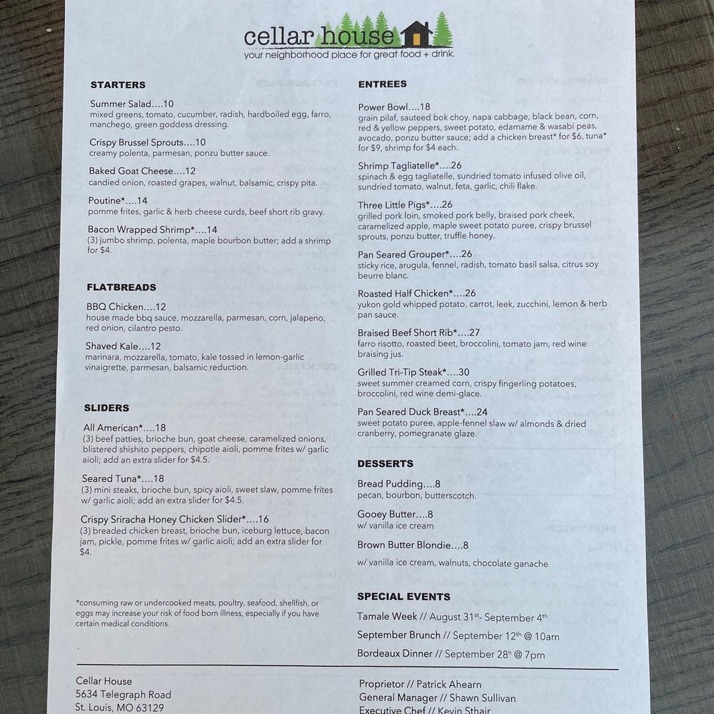 Cellar House - Menu - Wine Bars Near Me - St Louis, Missouri