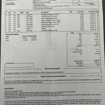 Miller Built Performance Cycles - An invoice - Motorcycle Dealers Near Me - Cameron Park, California