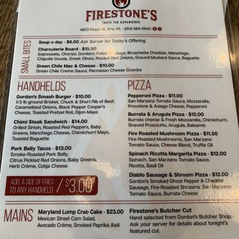 Firestone's - Menu - New American Near Me - Erie, Pennsylvania Firestone's - Menu - New American Near Me - Erie, Pennsylvania