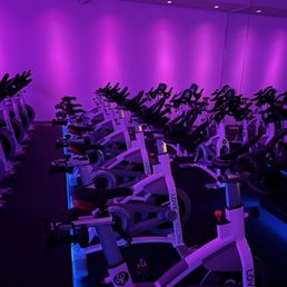 Inside the saddle room. They use Schwinn AC Performance Plus Bikes with Carbon Blue