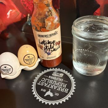 Breakfast Republic - Cute salt & pepper shaker, water glass and the ketchup - Breakfast & Brunch Near Me - Costa Mesa, California Breakfast Republic - Cute salt & pepper shaker, water glass and the ketchup - Breakfast & Brunch Near Me - Costa Mesa, California