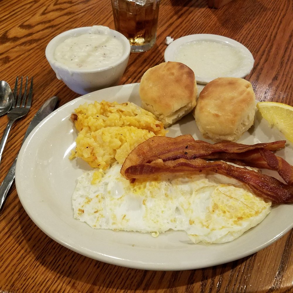 Cracker Barrel Old Country Store - Old Timer's Breakfast: 2 eggs, Grits, Sawmill Gravy, Buttermilk Biscuits, Hashbrown Casserole, Bacon - Breakfast & Brunch Near Me - Brooksville, Florida Cracker Barrel Old Country Store - Old Timer's Breakfast: 2 eggs, Grits, Sawmill Gravy, Buttermilk Biscuits, Hashbrown Casserole, Bacon - Breakfast & Brunch Near Me - Brooksville, Florida