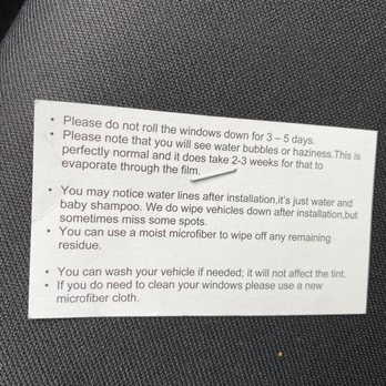 Auto Tinting Austin - Back of business card with some friendly reminders! - Car Window Tinting Near Me - Austin, Texas
