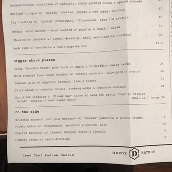 Depot - Dinner menu - April 13, 2017 - Tapas/Small Plates Near Me - Auckland, AUK
