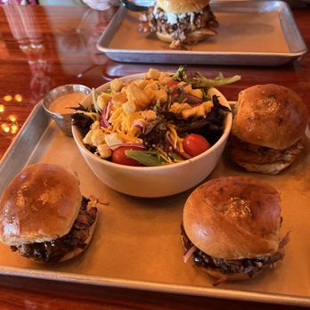 Ruby Red's BBQ - Brisket and pork sliders and side salad - Barbeque Near Me - La Habra, California Ruby Red's BBQ - Brisket and pork sliders and side salad - Barbeque Near Me - La Habra, California