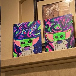 From L to R Sisters painting and mine (Baby Grogu) From L to R Sisters painting and mine (Baby Grogu)
