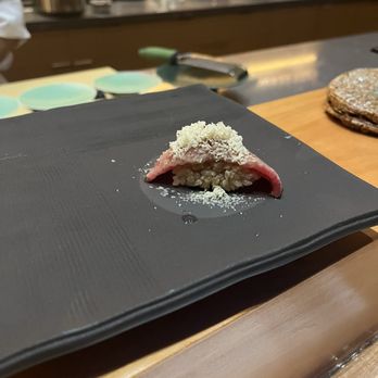 Osho Omakase - Grand Finale A5 Waygu Beef Top with Foie Gras flake - Sushi Bars Near Me - Dallas, Texas