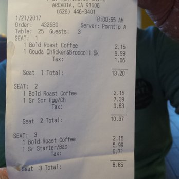 Denny's - Love that they itemize bill by person saves little old lady bill arguing. - Diners Near Me - Arcadia, California