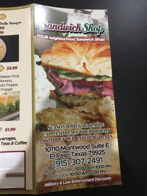 Menu photo 2 The Sandwich Shop El Paso, TX Menu photo 2 The Sandwich Shop El Paso, TX