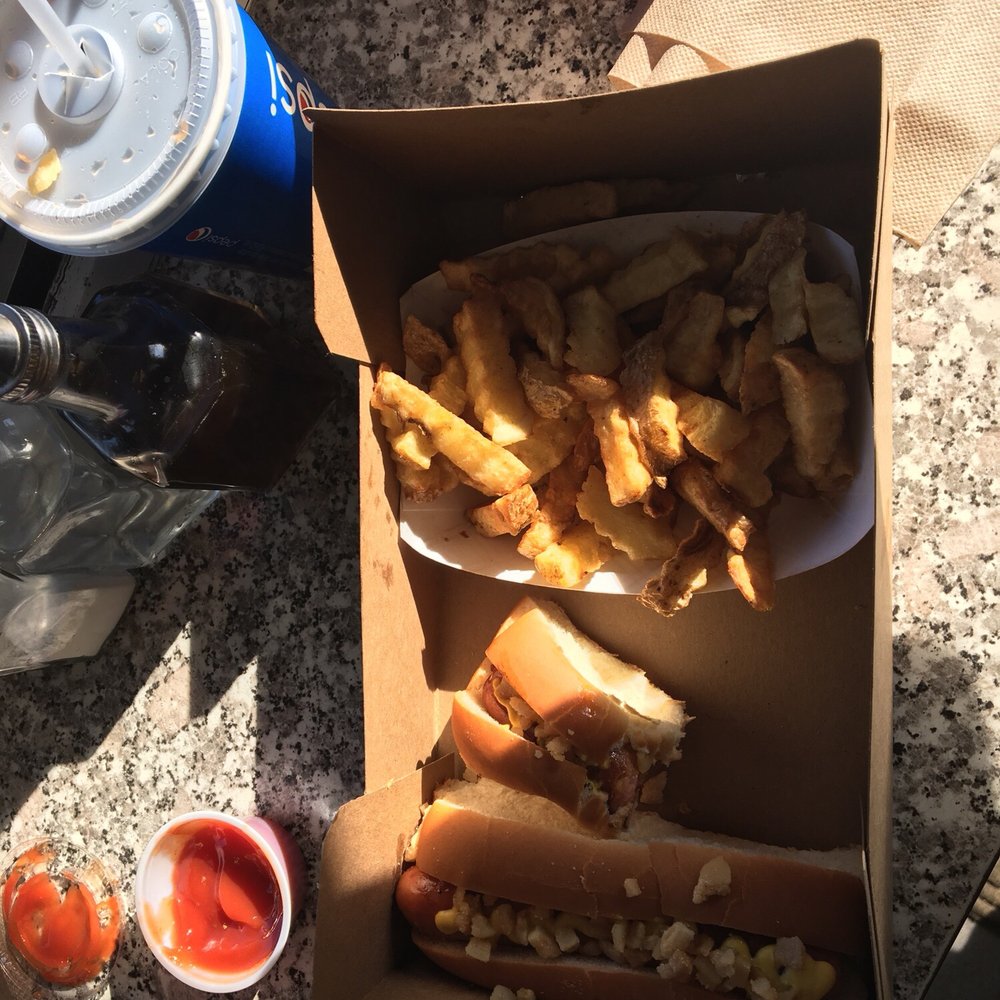 a hot dog and fries a hot dog and fries