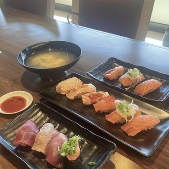 Waka Sakura - Tuna Party, Salmon Party, Salmon Assorted, Miso Soup - Conveyor Belt Sushi Near Me - Irvine, California Waka Sakura - Tuna Party, Salmon Party, Salmon Assorted, Miso Soup - Conveyor Belt Sushi Near Me - Irvine, California