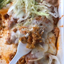 Taqueria La Soga - Chicken enchiladas. Tiny dry cubes of chicken. Pollo seca.