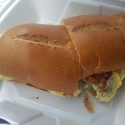 Look at this breakfast sandwich THAT WAS $5. Eggs, meat of choice, cheese of choice, grilled peppers, onions, mushrooms! Look at this breakfast sandwich THAT WAS $5. Eggs, meat of choice, cheese of choice, grilled peppers, onions, mushrooms!