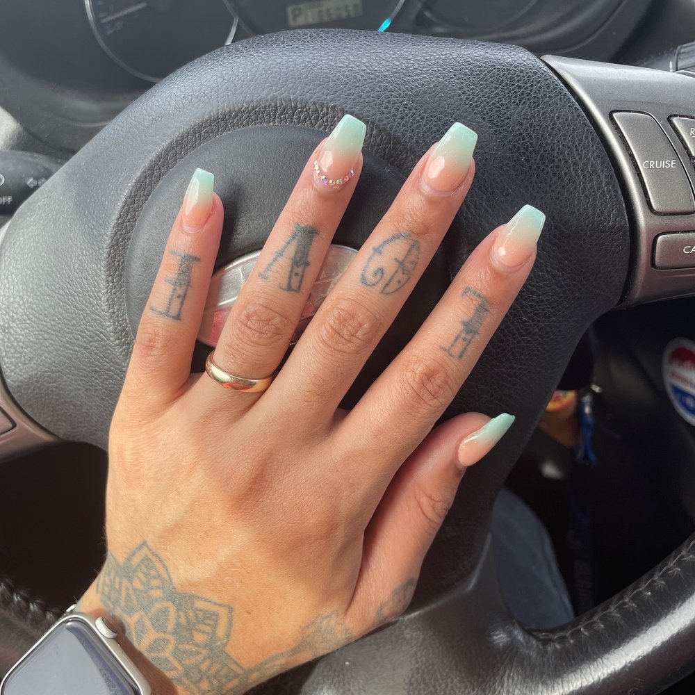 Moze Nail & Spa - ombré acrylic-$70 shape-$5 gems-$15. one and a half weeks later. - Nail Salons Near Me - Robbinsville Township, New Jersey Moze Nail & Spa - ombré acrylic-$70 shape-$5 gems-$15. one and a half weeks later. - Nail Salons Near Me - Robbinsville Township, New Jersey