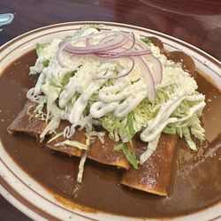 Plaza Tikal - Pork shredded Enchiladas with mole sauce