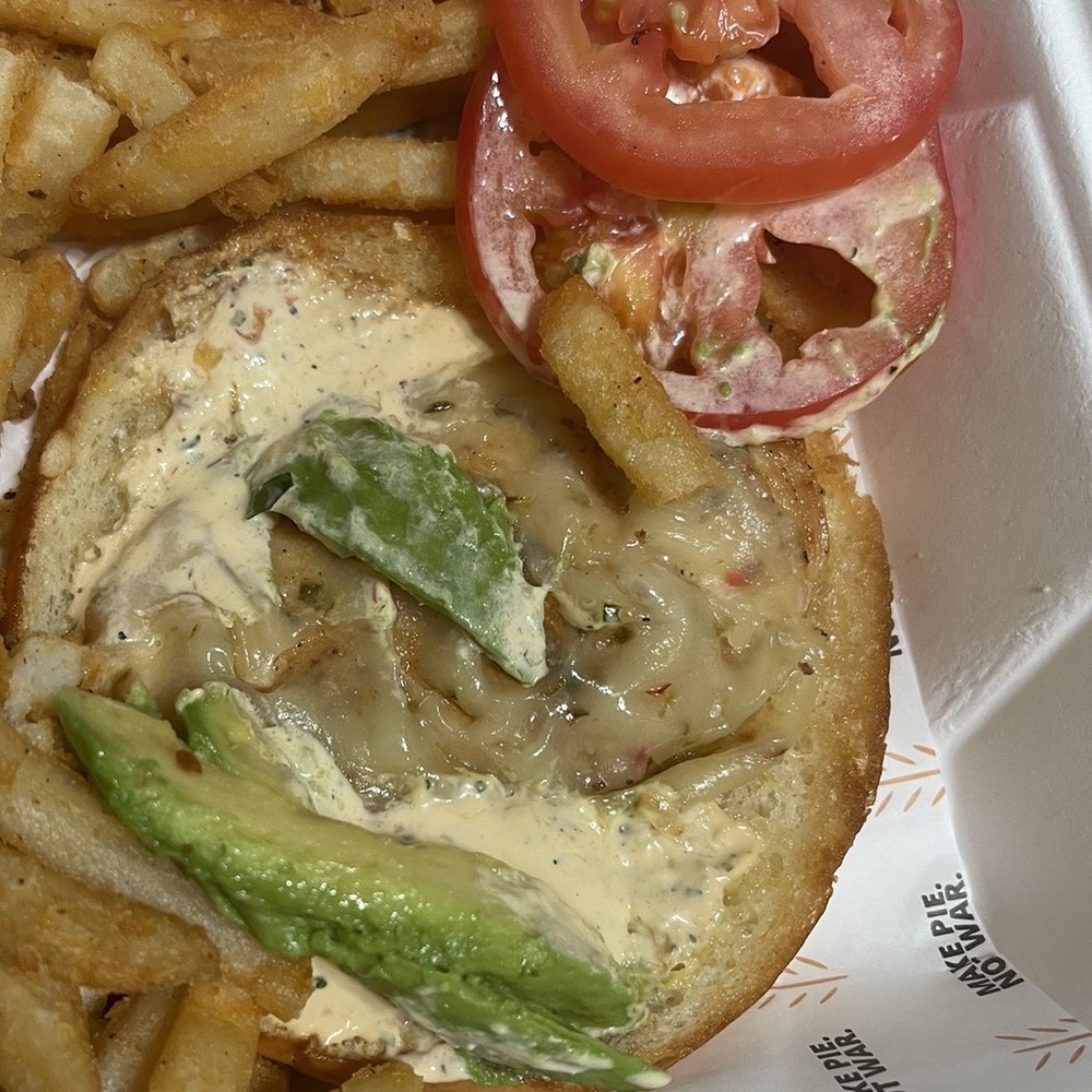 From The Hearth - Red Bluff - Hard to see because it's so small but the chicken is under the cheese.. doesn't even cover half of the bun. - Breakfast & Brunch Near Me - Red Bluff, California