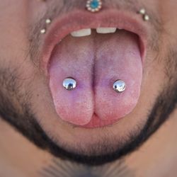 Rainbow Piercing & Jewelry - Double Tongue Piercings done with Implant Grade Titanium