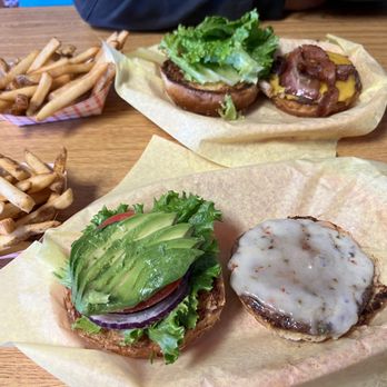 Sylvesters Burgers - Top: old fashion bacon burger. Bottom: california burger - American Near Me - Oceano, California Sylvesters Burgers - Top: old fashion bacon burger. Bottom: california burger - American Near Me - Oceano, California
