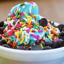 Frostie Moose - "Mystery" flavor with addition of chocolate chips and rainbow sprinkles. Refreshing soft serve.