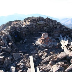 Arc Dome - Arc Dome Summit. Look closely. See the jar where hikers place notes describing their thoughts once atop the summit.