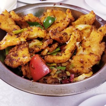 Spice Workshop - Griddle Series (dry pot) fish filet. Not on menu, but you can ask for it. Fried fish fillets, chillis, some veg. Spicy and delicious. - Szechuan Near Me - Centereach, New York