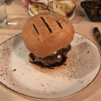 Amali - Way too much bread on Lamb Burger - Mediterranean Near Me - New York, New York